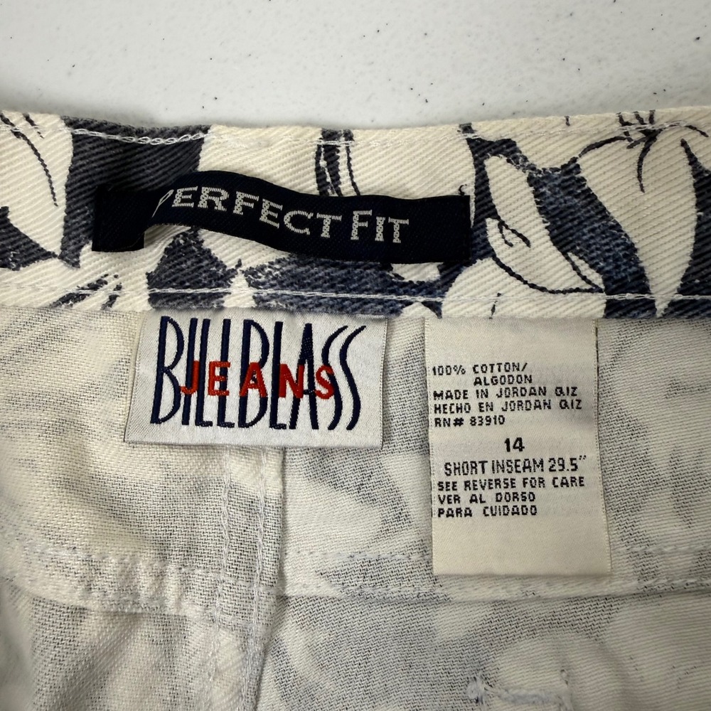 Bill Blass Jeans Womens 14 Short Blue White Floral Tropical Straight Leg Pants - Picture 5 of 11